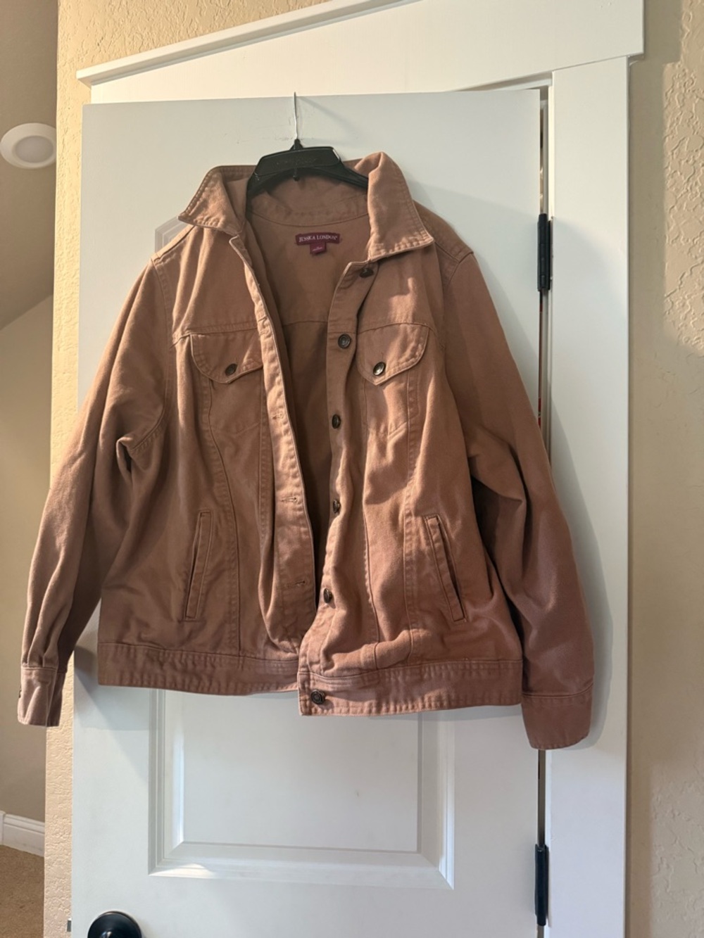 Jessica London Camel Twill Jacket with Burgundy Label